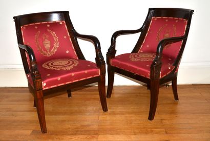 null Pair of mahogany and mahogany veneered shepherd's chairs with gondola backs,...