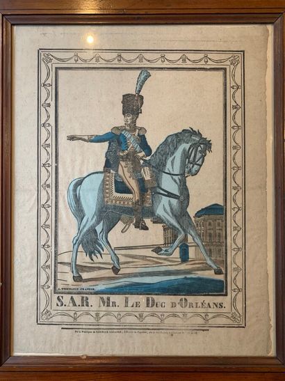 null Ecole française du XIXe siècle 

Le Duc d'Orléans Cavalier 

Gravure populaire...