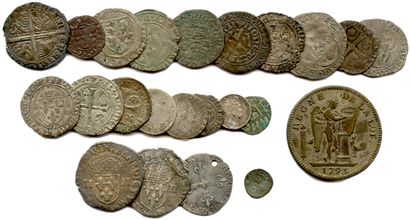 null Lot of 20 French and foreign medieval and feudal coins in silver and billon....