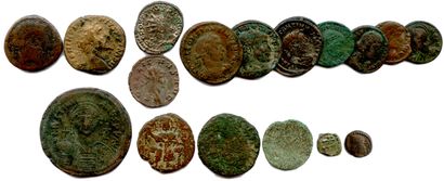 null Lot de 17 monnaies antiques diverses, romaines et byzantines, la plupart en...