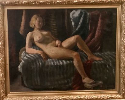 null Ecole russe vers 1920 

Jeune femme nue sur un sofa

Huile sur toile 

Signée...