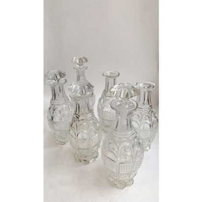 BACCARAT 
Set of six crystal decanters with...
