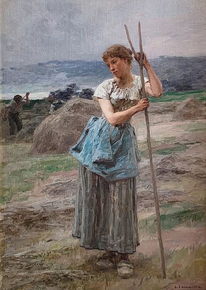  Léon LHERMITTE (1844-1925) 
La Faneuse 
Huile sur toile 
Signée "L. Lhermitte" en...