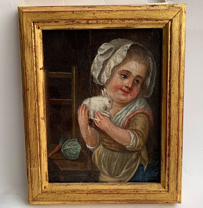  Ecole française du XVIIIe siècle 
Portrait d'une jeune fille et d'un lapin 
Huile...