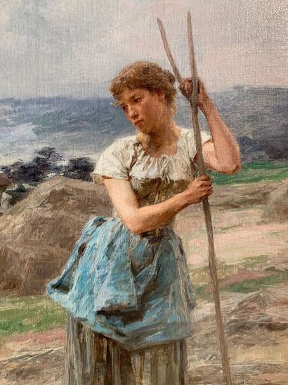  Léon LHERMITTE (1844-1925) 
La Faneuse 
Huile sur toile 
Signée "L. Lhermitte" en...