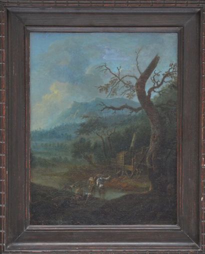 null French school of the 18th century 

Animated mountainous landscape 

Oil on...