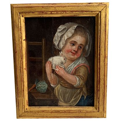 null French school of the 18th century 

Portrait of a young girl and a rabbit 

Oil...