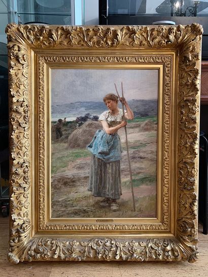 null Léon LHERMITTE (1844-1925) 

La Faneuse 

Huile sur toile 

Signée "L. Lhermitte"...