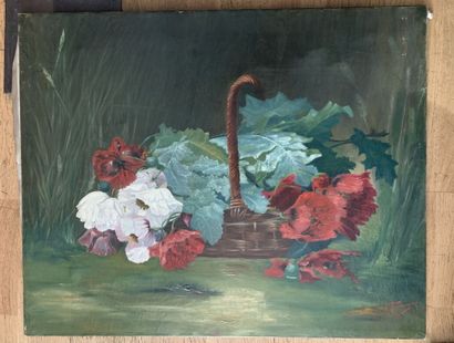 null L. ZIMMERMAN (?) 

Still life with flower basket 

Oil on canvas 

Signed lower...