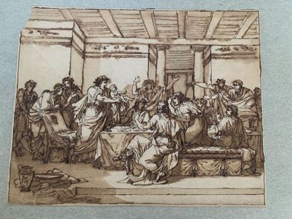 null French neoclassical school

Banquet scene

Pen and brown ink, brown wash on...