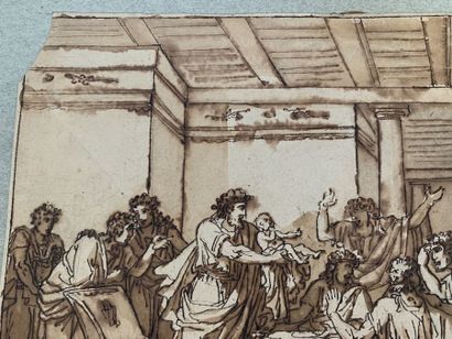 null French neoclassical school

Banquet scene

Pen and brown ink, brown wash on...