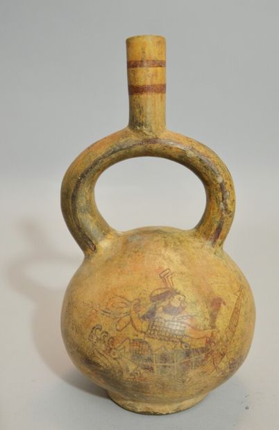 null Vase with stirrup handle decorated on each side with a mythical fishing scene.

A...