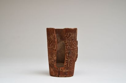 null Rare ceremonial cup with mythical decoration with a figure of deity pulling...