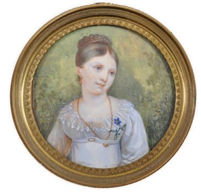 ÉCOLE de la FIN du XIX ème SIÈCLE Portrait de jeune femme de face, à mi-corps. Elle...