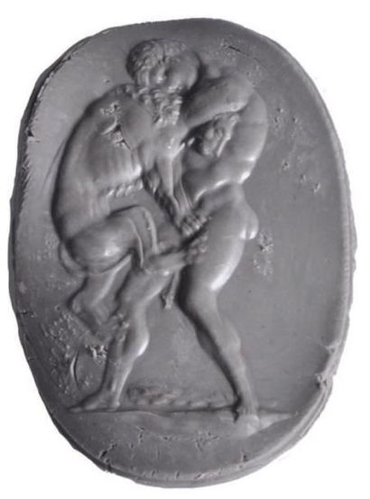  Grande INTAILLE ovale gravée d'une scène représentant un combat entre Héraklès et...