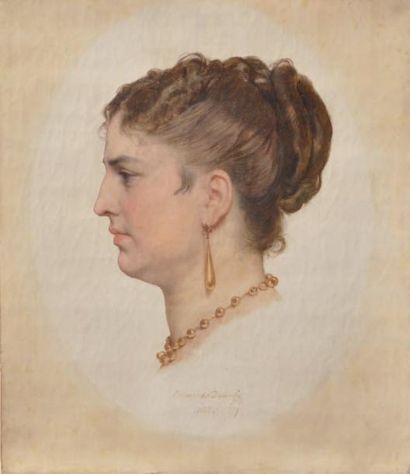 DUBUFE Edouard Louis (1819/20-1883) Profil de femme Huile sur toile signee et datee...