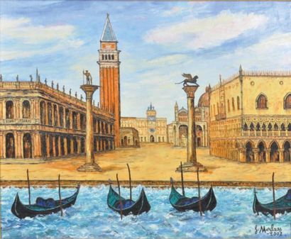 MORLAAS GEORGES (ne en 1928) Venise, Marée Haute sur la Piazzetta 1999 Toile signee...