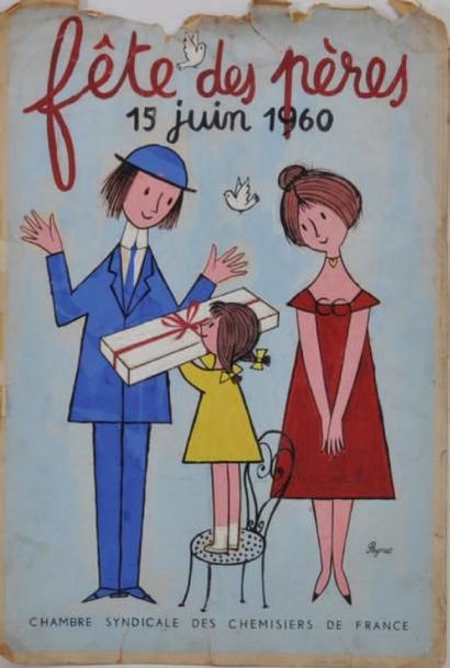 PEYNET La fête des pères 15 juin 1960 Aquarelle gouachee, projet d'affiche pour la...