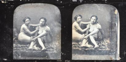 null Etude de nu, c. 1850. Couple de femmes. Daguerreotype stereoscopique (plaque...