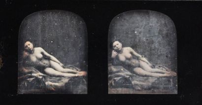 Etude de nu, c. 1850. Nu allongé. Daguerreotype...