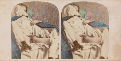 P.E. Lamy (attribué à) Etude de nu, c. 1855-1860. Femme dévoilant son intimité. Carte...