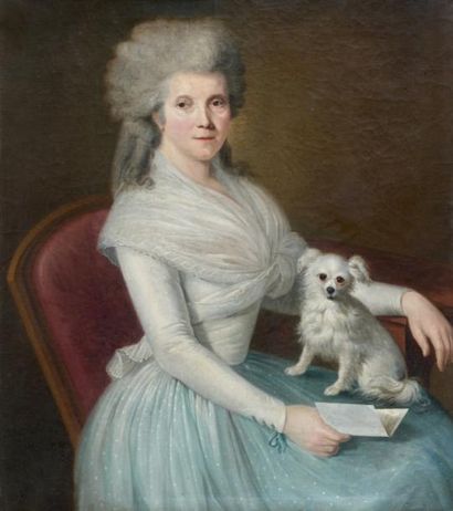 Attribue a Dominique DONCRE (1743-1820) Portrait d'une jeune femme tenant une missive...