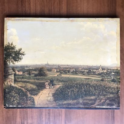 null École FRANCAISE vers 1840 
Les abords d'une ville 
Panneau de chêne,
32,5 x...