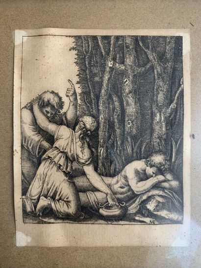 null Marcantonio RAIMONDI (1480-1534), engraved by 
The sleeping man at the entrance...