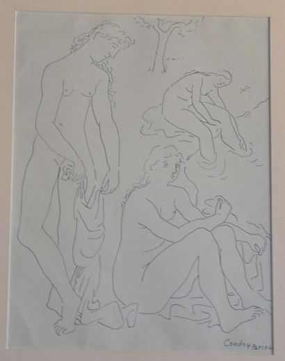 null Honorio CONDOY (1900-1953)
Three Naked Women at the River 
Pencil on paper 
Signed,...