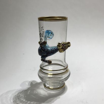 null Vase baluster out of blown glass with decoration of flowers and gilded nets,...