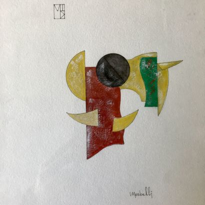 null Marc MORBELLI (Né en 1936) 
Composition géométrique. 
Encre et pastel gras sur...