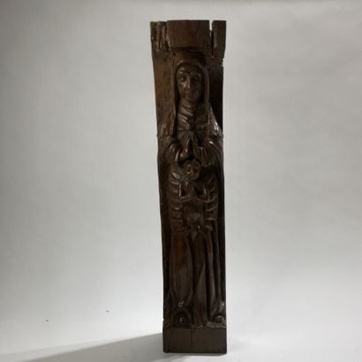 null La Vierge et l'enfant
Haut-relief en chêne sculpté
48 x 10 x 6,5 cm. 
Fentes...