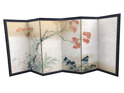 null PARAVENT à six feuilles à décor d'érables en automne, signé
Japon , époque Taisho
170...