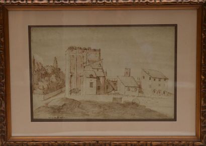 null Attributed to Nicolas DELOBEL (Paris 1693-1763) 
View of Roman houses 
Pen and...