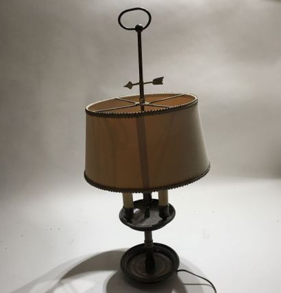 null LAMP BOUILLOITE with three arms of light in silver plated metal. 
Fluted shaft...