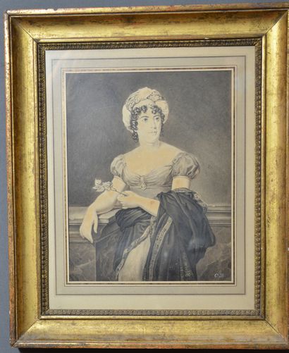 null Ecole FRANCAISE du XIXe siècle
Portrait de femme au turban
Encre sur papier
monogrammée...