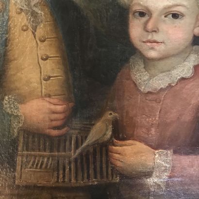null École FRANCAISE du XVIIIe siècle
Jeunes nobles tenant une cage à oiseaux
Huile...