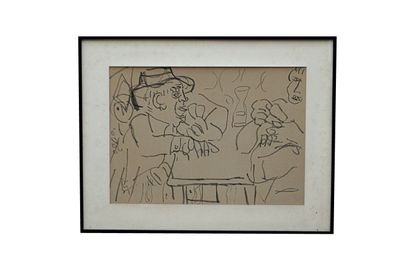 null PAOLUCCI (XXth) 
Card players
Lithograph on paper. 
Annotated on the back. 
48.5...