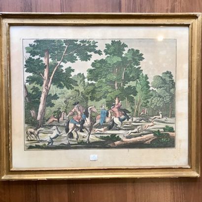 null École FRANCAISE du XVIIIe siècle
Scènes de chasse à courre 
Série de 4 gravures...