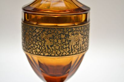 null MOSER in Karlsbad 
Cup with foot covered out of amber glass, the body with cut...