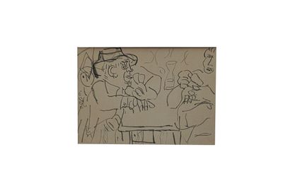 null PAOLUCCI (XXth) 
Card players
Lithograph on paper. 
Annotated on the back. 
48.5...