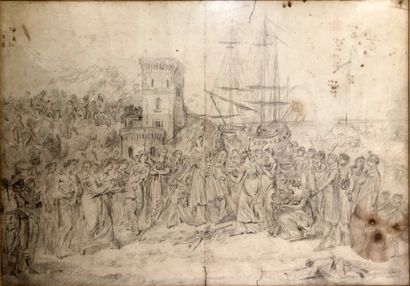 null French school circa 1780 - 1800
The Triumphal Arrival
Pencil on paper 
Height...
