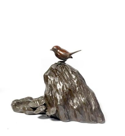 null JAPON
Oiseau branché 
Bronze à patine brune 
Epoque Meiji (1868-1912)
Hauteur...