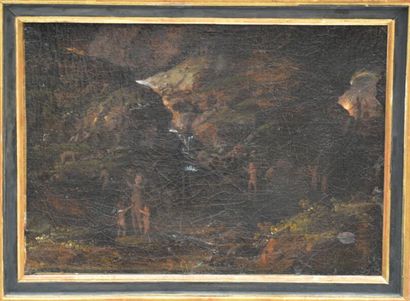 null Ecole française du XVIIIe siècle 
Paysage animé dans une grotte 
Huile sur toile...