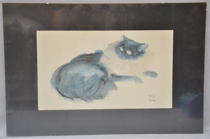 null LOT including : 
PEREAU Philippe (born in 1929)
Cat lying down 
Watercolor,
Signed...