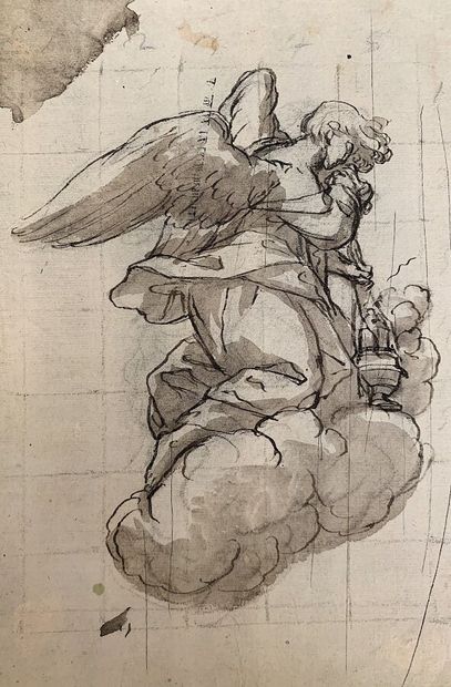 null Ecole génoise vers 1700
Ange portant un ostensoir
Plume et encre noire, lavis...