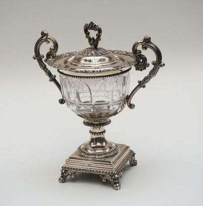 Silver and cut crystal JUG, the handles in...