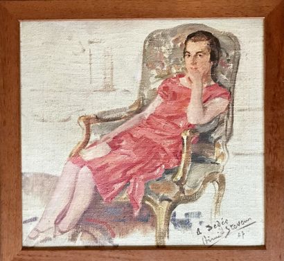 null STEVENS
Woman in an armchair
Oil on canvas mounted on isorel
Signed lower right,...