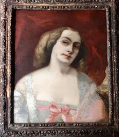 null Ecole française XIXe. 
Portrait de Mlle. Molinet
Huile sur toile
Monogrammée...
