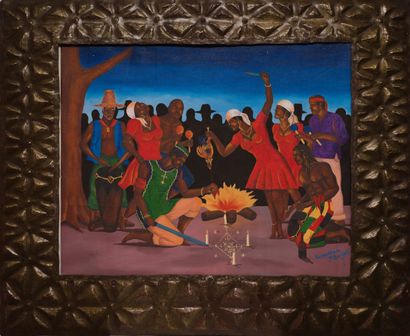 null P. Daniel DEMOSTHENE

Vodou Dance 

Acrylic on canvas, signed lower right, framed

41,5...